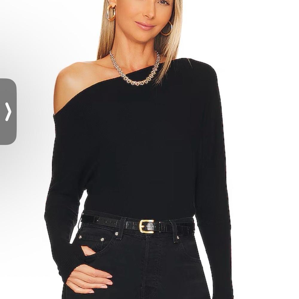 Enza Costa Black One-Shoulder Ribbed Knit Top